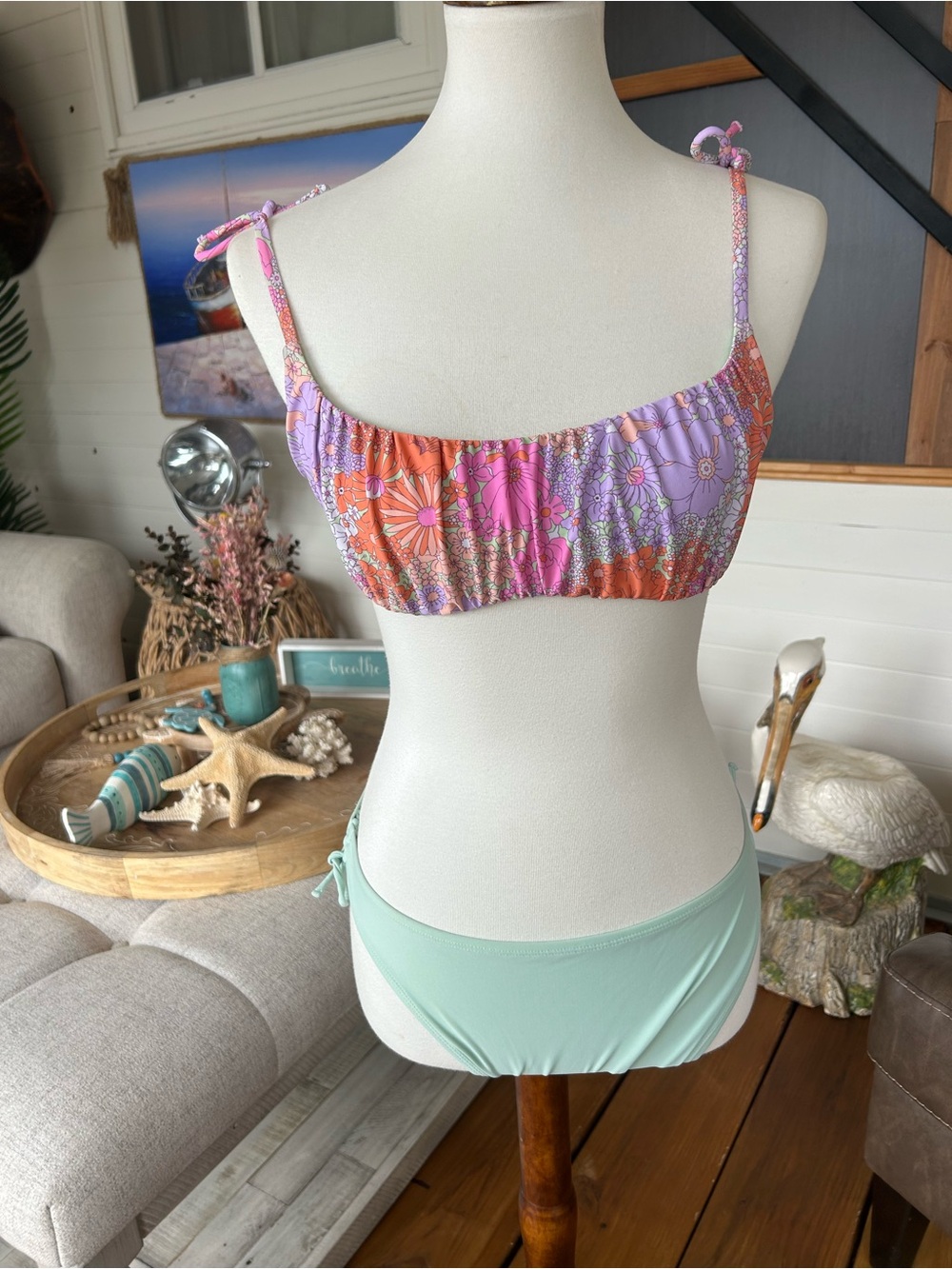 Floral Mix Tie-Shoulder Bikini Top